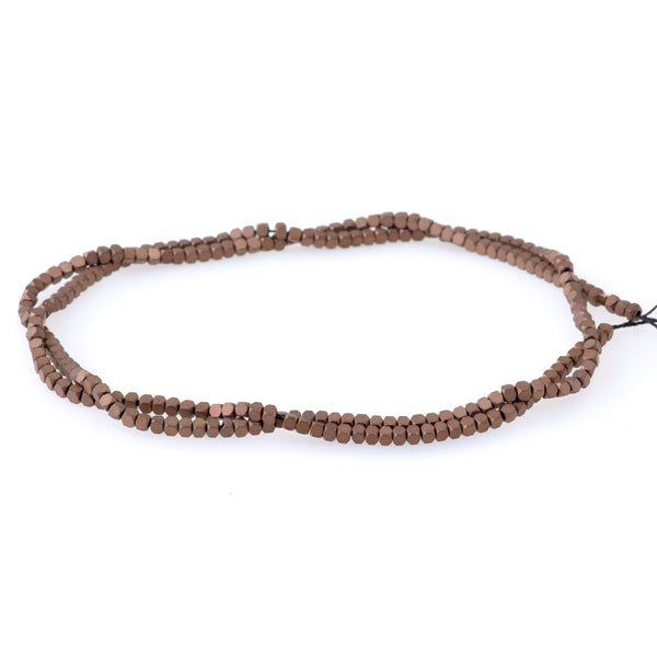 MATTE Hematite Copper Plated 2mm Cut Cube 15-16 Inch