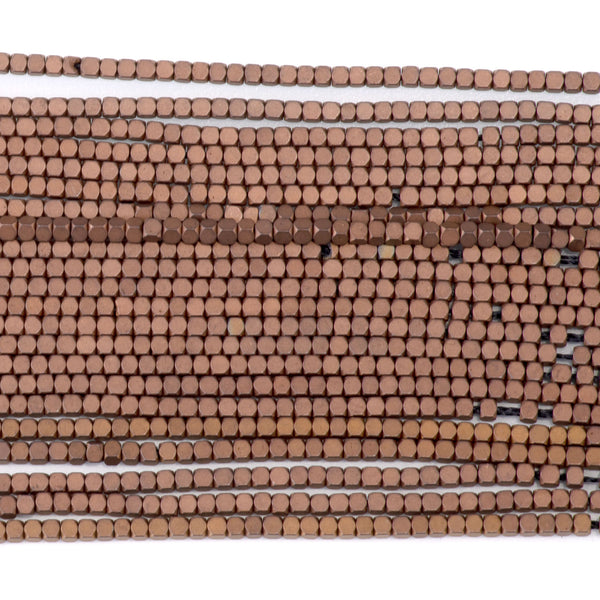 MATTE Hematite Copper Plated 2mm Cut Cube 15-16 Inch