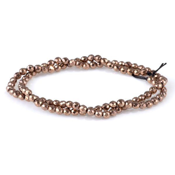 Hematite Copper Plated 4mm Faceted Round - 15-16 Inch