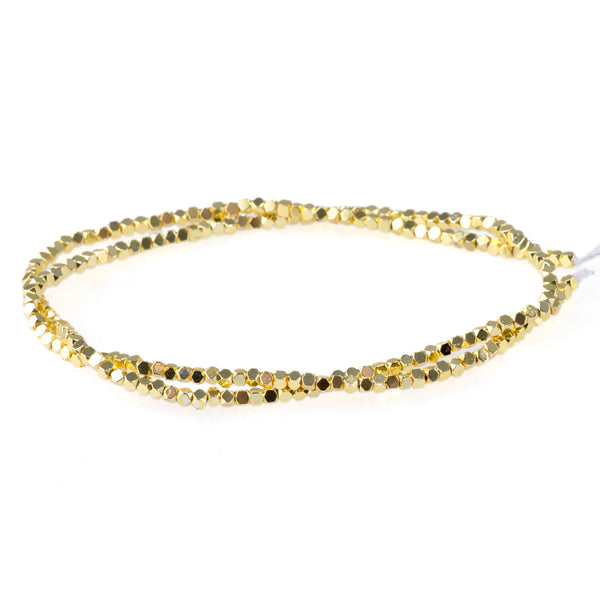 Hematite Dark Gold Plated 2mm Cut Cube 15-16 Inch