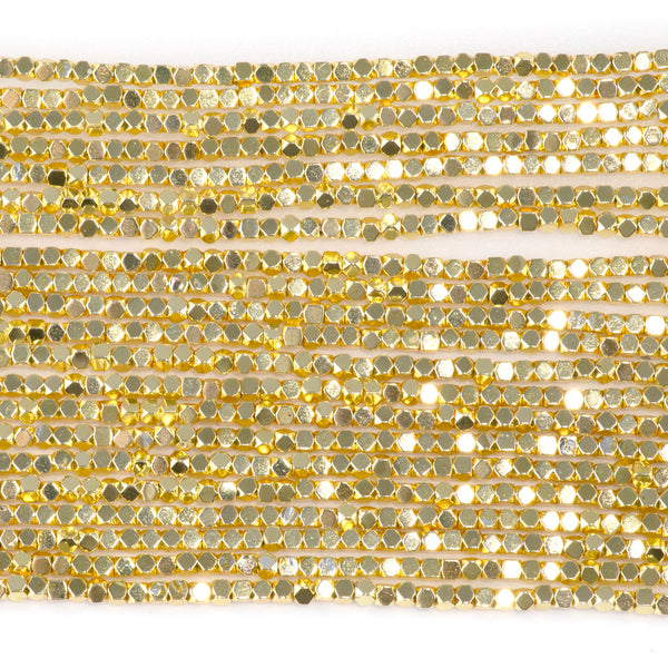 Hematite Dark Gold Plated 2mm Cut Cube 15-16 Inch