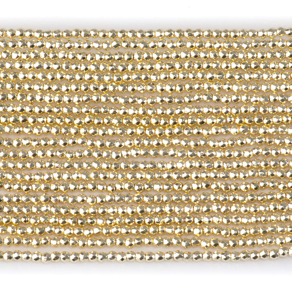 Hematite Dark Gold Plated 2mm Faceted Round - 15-16 Inch