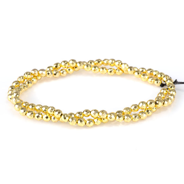 Hematite Dark Gold Plated 4mm Faceted Round - 15-16 Inch