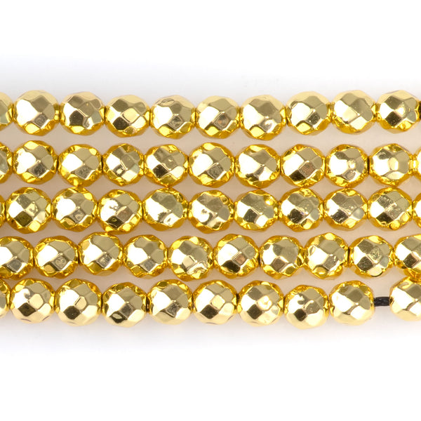Hematite Dark Gold Plated 4mm Faceted Round - 15-16 Inch