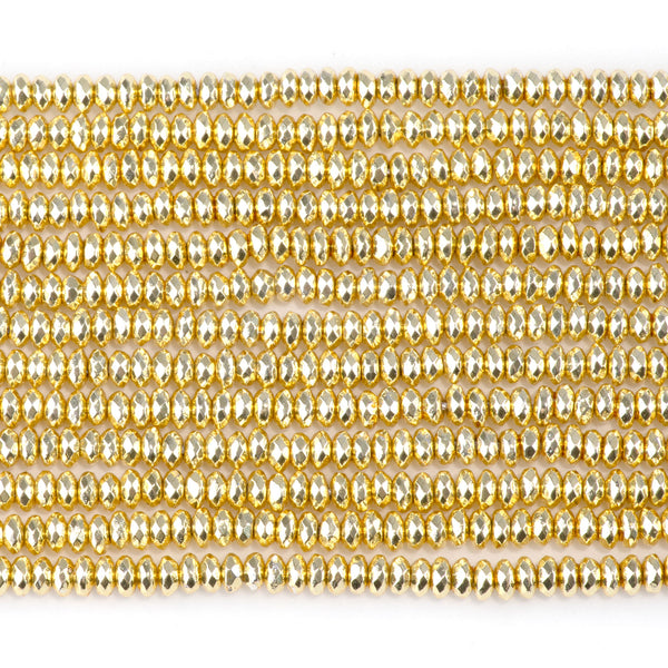 Hematite Dark Gold Plated 4mm Faceted Rondelle 15-16 Inch
