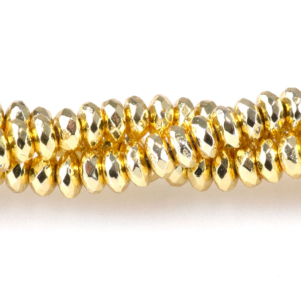 Hematite Dark Gold Plated 4mm Faceted Rondelle 15-16 Inch