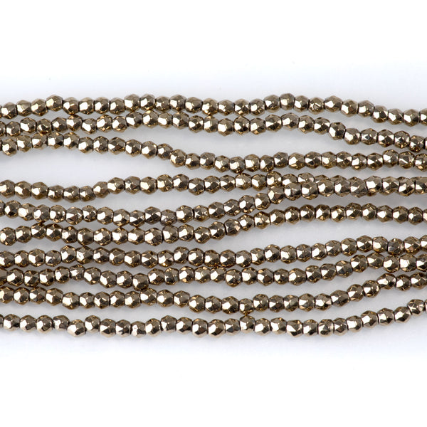Hematite Copper Plated 2mm Faceted Round - 15-16 Inch