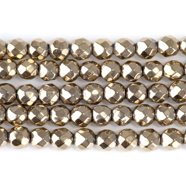 Hematite Pyrite Color Plated 4mm Faceted Round - 15-16 Inch