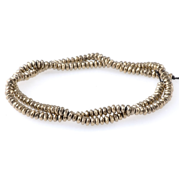 Hematite Pyrite Color Plated 4mm Faceted Rondelle 15-16 Inch