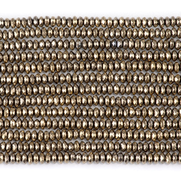Hematite Pyrite Color Plated 4mm Faceted Rondelle 15-16 Inch