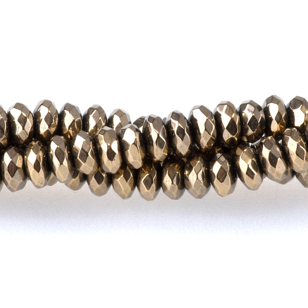Hematite Pyrite Color Plated 4mm Faceted Rondelle 15-16 Inch