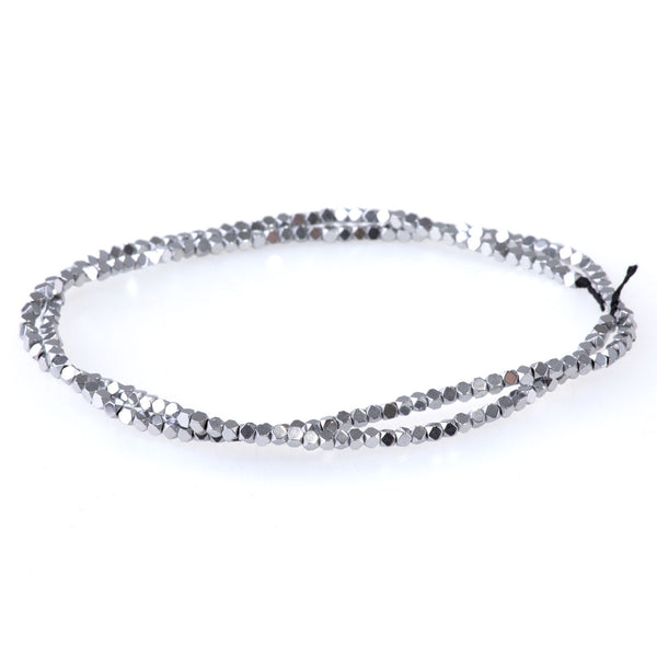 Hematite Silver Plated 2mm Cut Cube 15-16 Inch