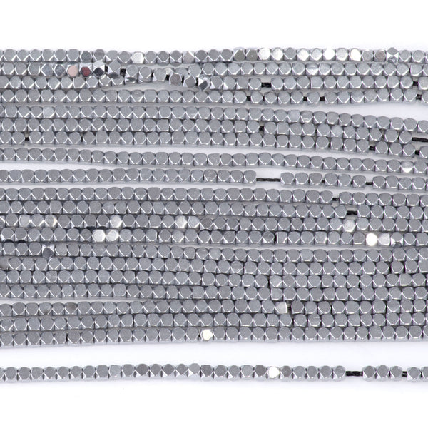 Hematite Silver Plated 2mm Cut Cube 15-16 Inch