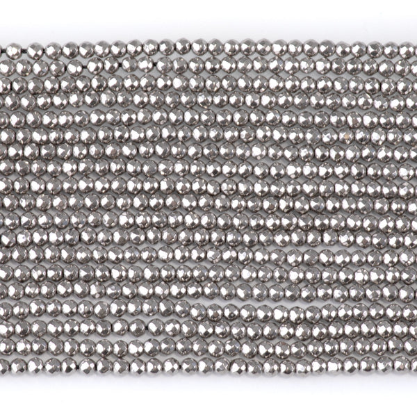 Hematite Steel Plated 3mm Faceted Round 15-16 Inch
