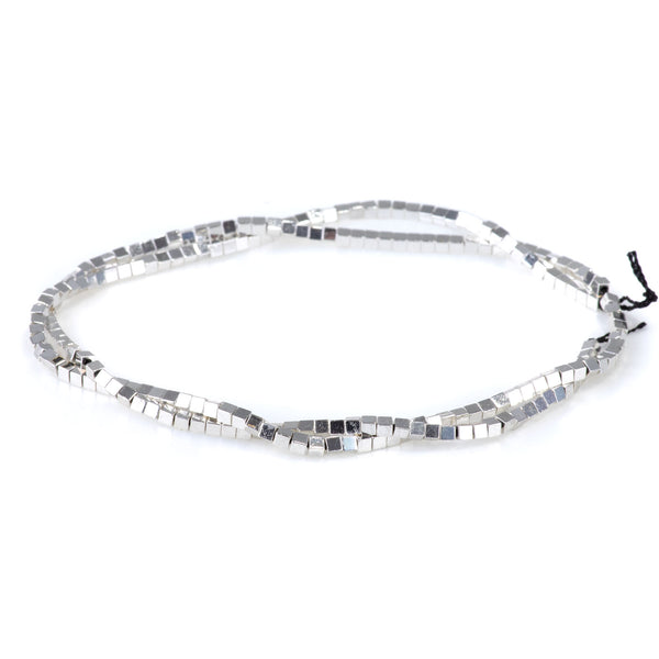 Hematite White Silver Plated 2mm Cube 15-16 Inch