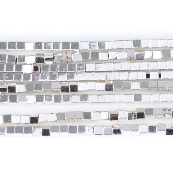 Hematite White Silver Plated 2mm Cube 15-16 Inch