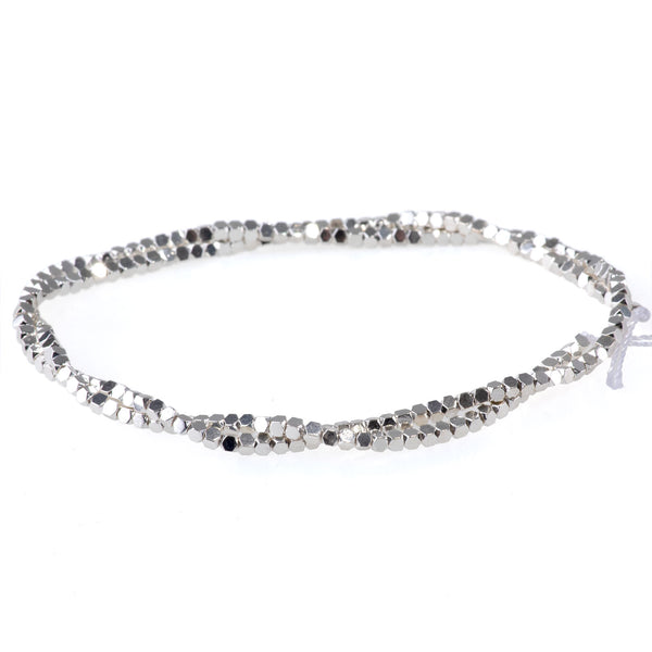 Hematite White Silver Plated 2mm Cut Cube 15-16 Inch
