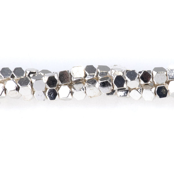 Hematite White Silver Plated 2mm Cut Cube 15-16 Inch