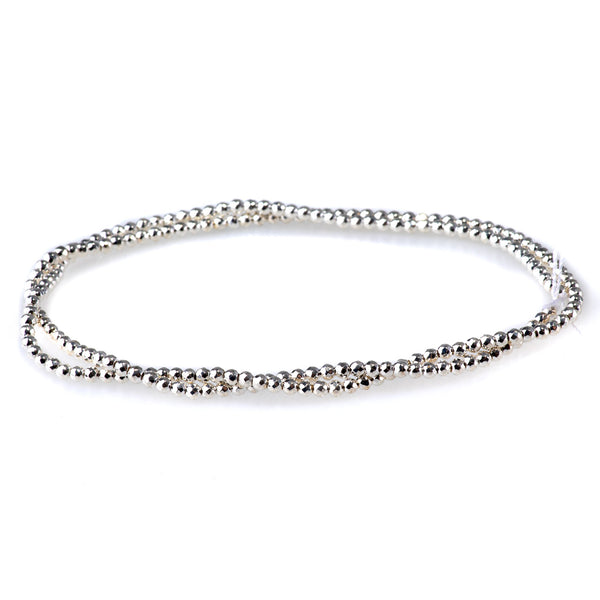 Hematite White Silver Plated 2mm Faceted Round 15-16 Inch