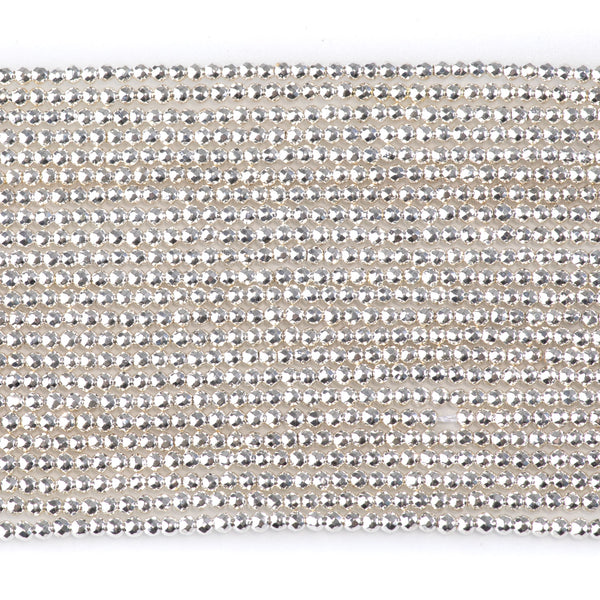 Hematite White Silver Plated 2mm Faceted Round 15-16 Inch