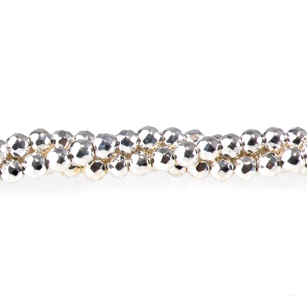 Hematite White Silver Plated 2mm Faceted Round 15-16 Inch