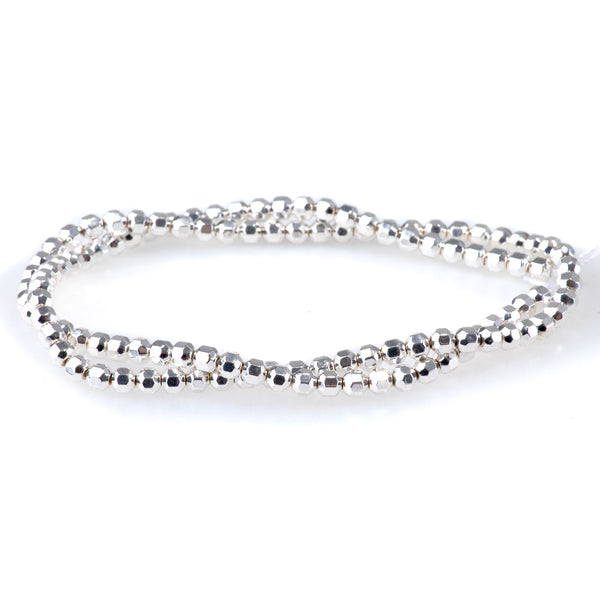 Hematite White Silver Plated 4mm "Football" Shape 15-16 Inch