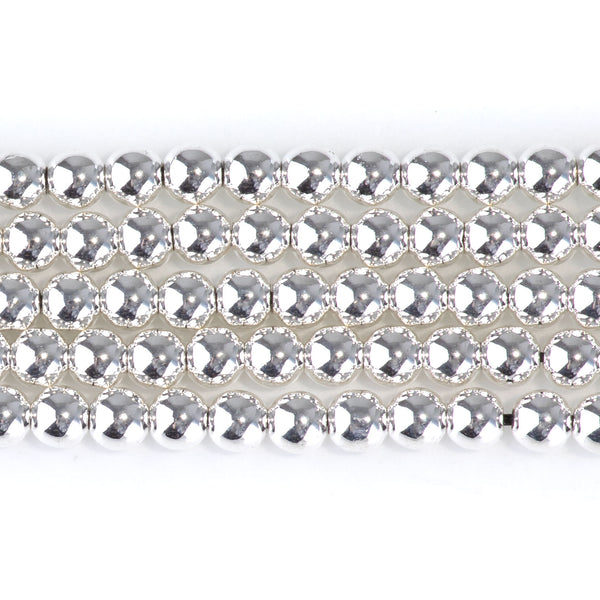 Hematite White Silver Plated 4mm Round 15-16 Inch