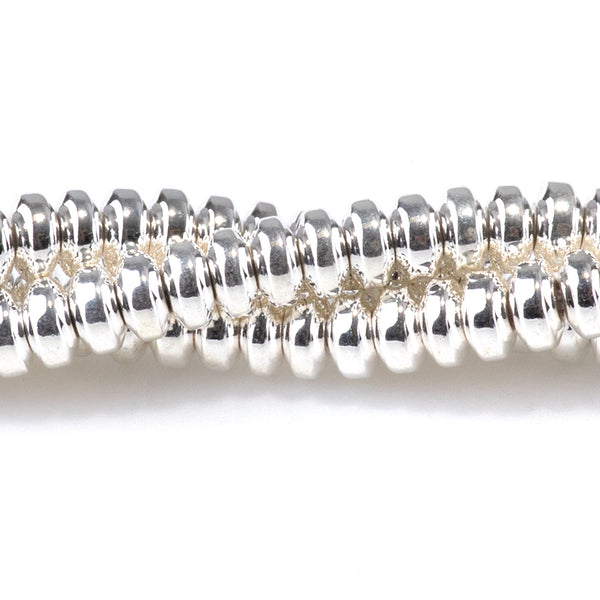 Hematite White Silver Plated 4mm Rondelle 15-16 Inch