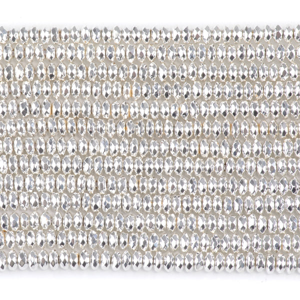 Hematite White Silver Plated 4mm Faceted Rondelle 15-16 Inch