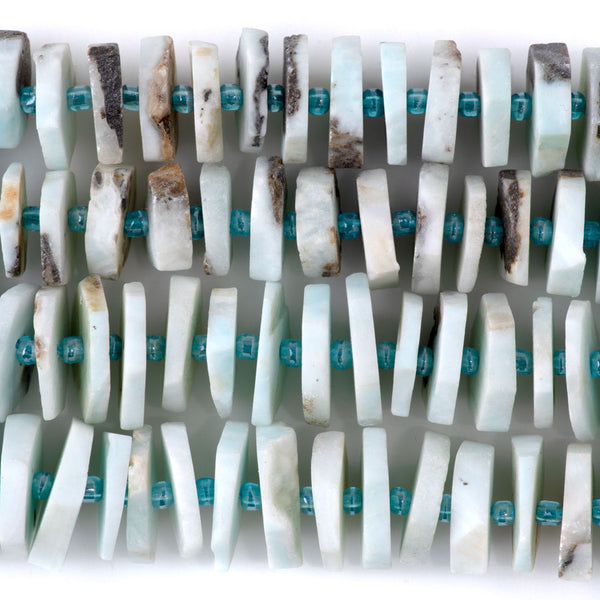 Hemimorphite 3-5x14-16mm Freeform Hexagon Wheel - 15-16 Inch