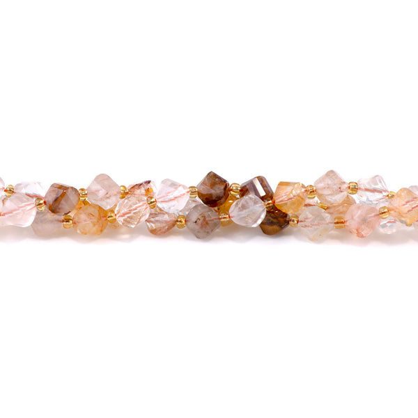 Golden Hematoid Quartz 7x8mm Faceted Swirl Oval - 15-16 Inch