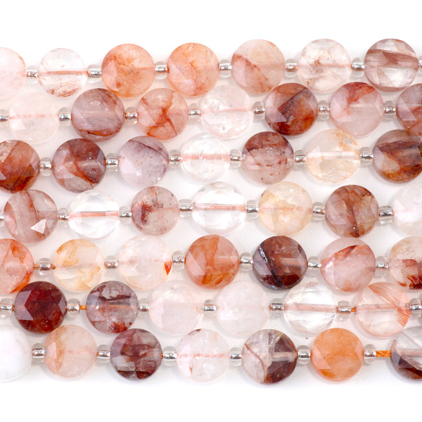 Red Hematoid Quartz 8mm Star Cut Coin - 15-16 Inch