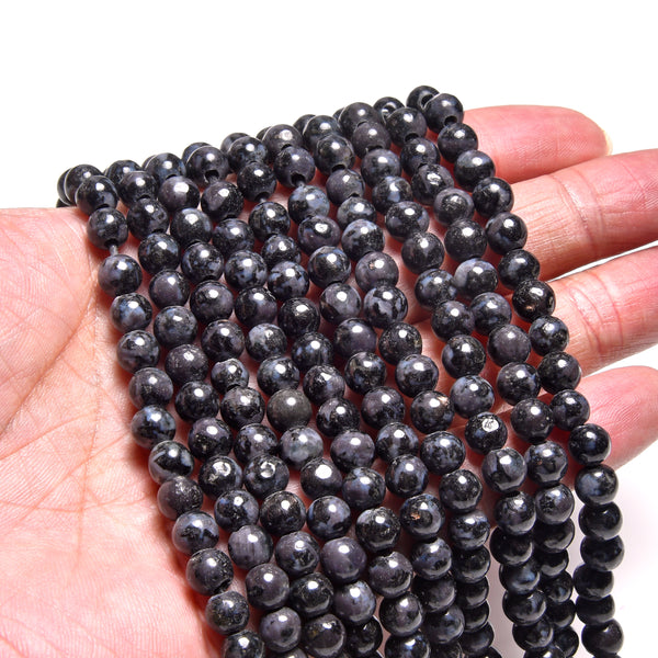 Indigo Gabbro 6mm Large Hole Round - 8 Inch