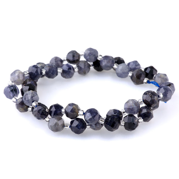 Iolite 7x8mm Faceted Round Nugget - 15-16 Inch