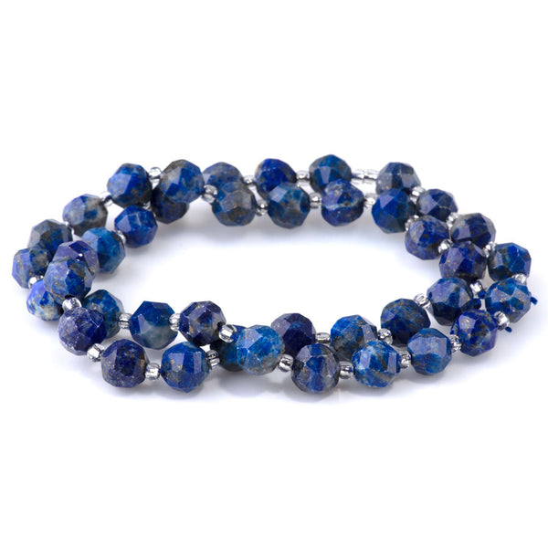 Lapis 7x8mm Faceted Round Nugget - 15-16 Inch