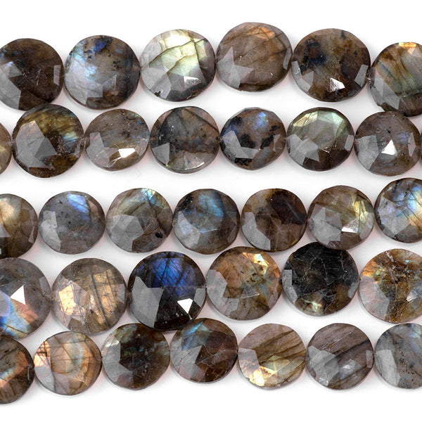 Labradorite 15-18mm Faceted Irregular Coin - 8 Inch