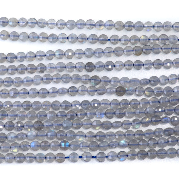 Labradorite 4mm Coin Faceted A Grade - 15-16 Inch