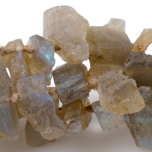 Golden Labradorite 5x12-7x18mm Top Drill Rough Nugget A Grade - 15-16 Inch