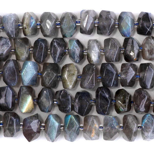 Labradorite 8x12-10x14mm Side Drill Faceted Nugget A Grade - 15-16 Inch