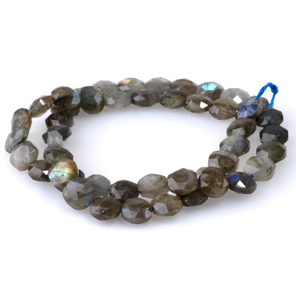 Labradorite 8mm Faceted Puff Square A Grade - 15-16 Inch