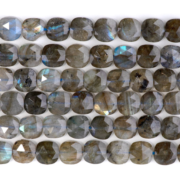 Labradorite 8mm Faceted Puff Square A Grade - 15-16 Inch