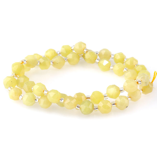 Lemon Jade (Serpentine) 7x8mm Faceted Round Nugget - 15-16 Inch