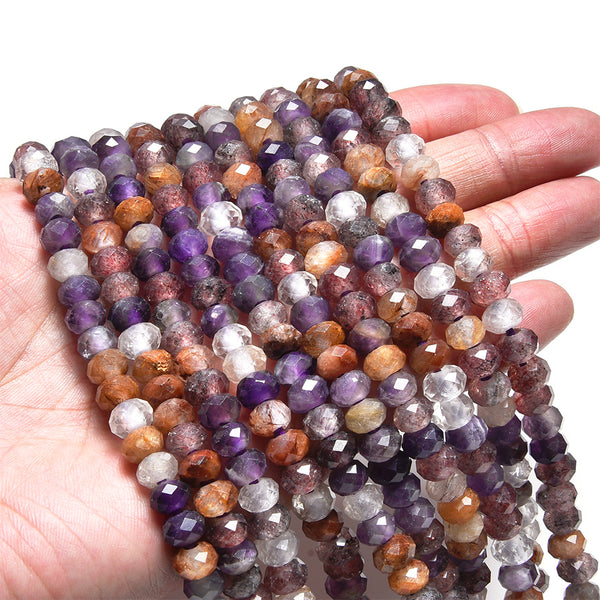 Mixed Dark Lepidocrocite 5x8mm Large Hole Faceted Rondelle - 8 Inch