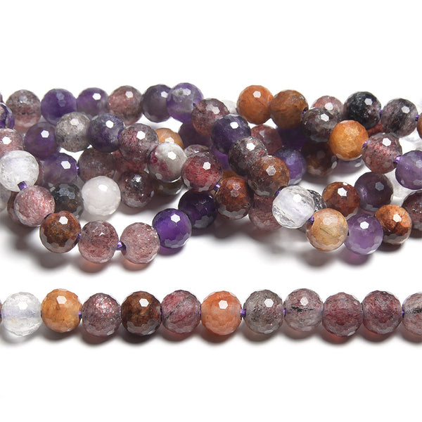 Mixed Dark Lepidocrocite 8mm Large Hole Faceted Round - 8 Inch