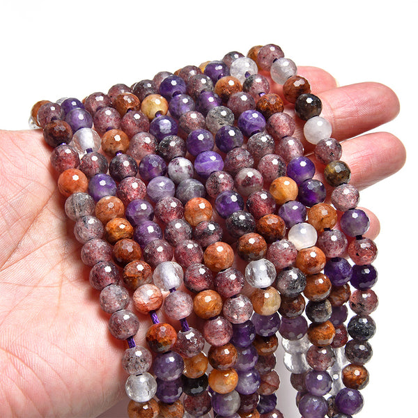 Mixed Dark Lepidocrocite 8mm Large Hole Faceted Round - 8 Inch