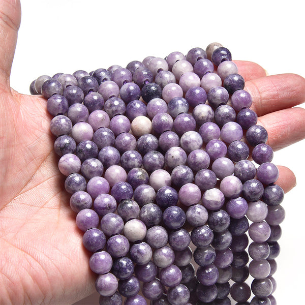 Lepidolite 8mm Large Hole Round - 8 Inch