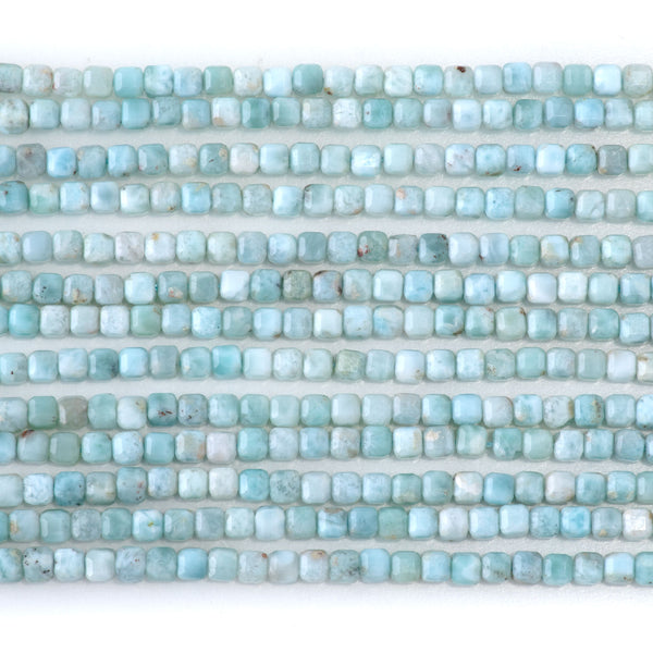 Larimar 3mm Table Cut Cube AA Grade Bead - 15-16 Inch
