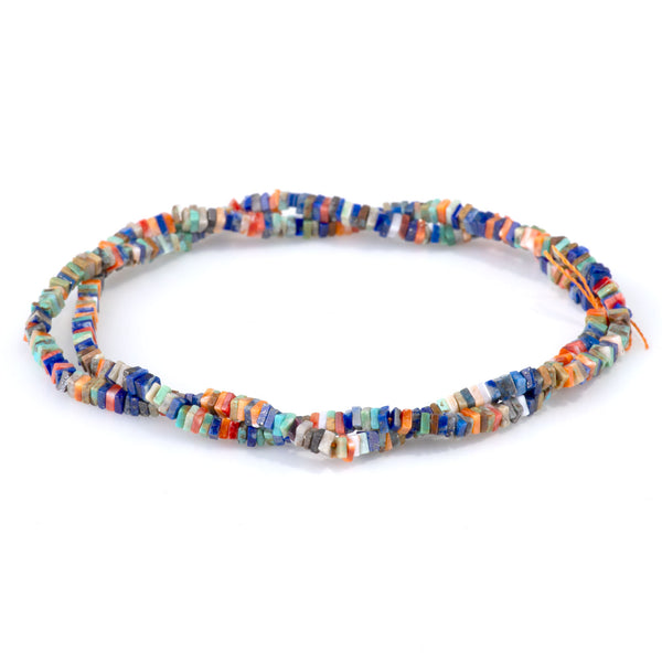 Hubei Turquoise, Lapis AAA, & Spiny Oyster 1-2x3mm Squaredelle - 15-16 Inch