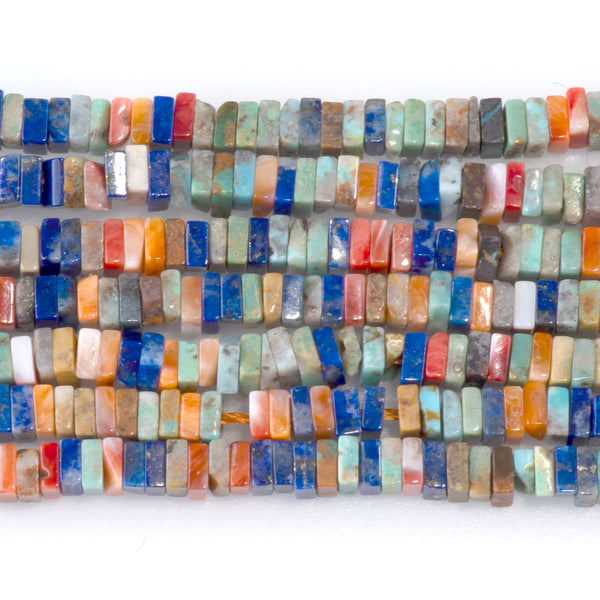 Hubei Turquoise, Lapis AAA, & Spiny Oyster 1-2x3mm Squaredelle - 15-16 Inch