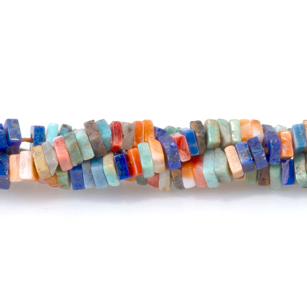 Hubei Turquoise, Lapis AAA, & Spiny Oyster 1-2x3mm Squaredelle - 15-16 Inch